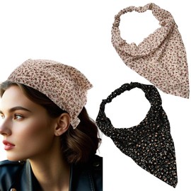 Floral Hair Bandanas Headband for Women Fashion Head Scarf for Teen Girls Elastic Triangle Headscarf Headbands for Women's Hair Flower Head scarf Kerchief Vintage Accessories for Women 2 Pack