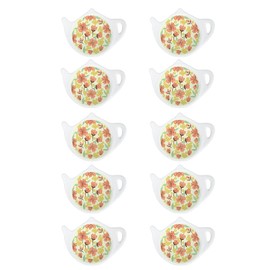 SOCOSY Flowers Pattern Ceramic Tea Bag Coasters Spoon Rests Teabag Resting Caddy Holder Saucer Set, Tea Coffee Accessories, Seasoning Dishes, Keep Your Tea Time Tidy and Organized-Orange-10 PCS