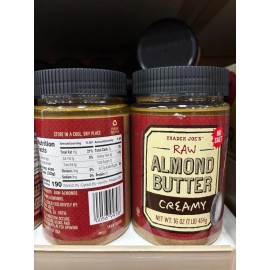 Trader Joe's 2 PACK Trader Joe's Almond Butter Creamy Raw Unsalted No Salt 16 OZ Each
