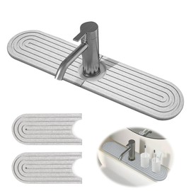 Tap Absorbent Mat, Dish Drying Mat Sink, Tap Sink Diatomaceous Earth Splash Guard Absorption Mat, Quick Drying, Absorbent Drip Mat for Kitchen and Bathroom (Grey, 45 x 10 cm)