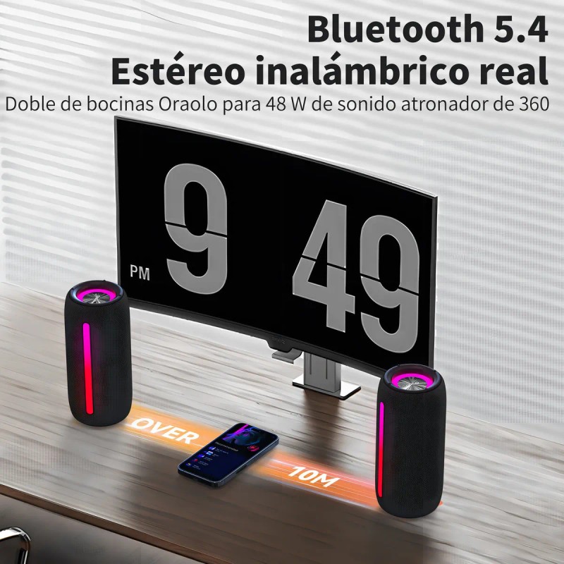 Bocina Bluetooth Oraolo Bs02 24W Inalámbrica RGB IPX6 Carga USB-C
