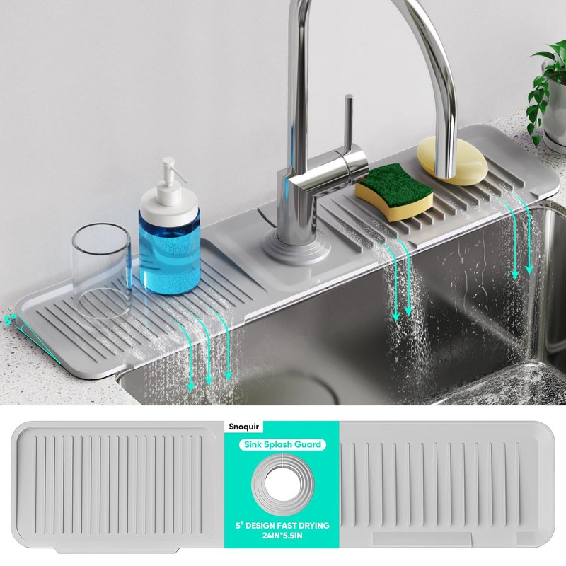 24 Inch Longer Faucet Mat for Kitchen Sink [5°Slope Fast