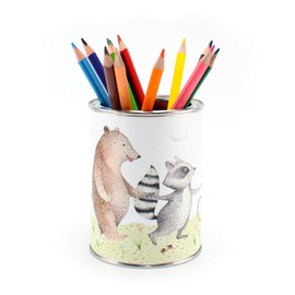 Pen Cup Forest Friends Including 12 Triangular Colouring Pencils Bear Fox Mouse Raccoon Children's Pen Holder Desk Organiser Girls Boys