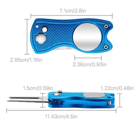 Metal Foldable Golf Divot Repair Tool with Pop-up Button & Magnetic Ball Marker Red