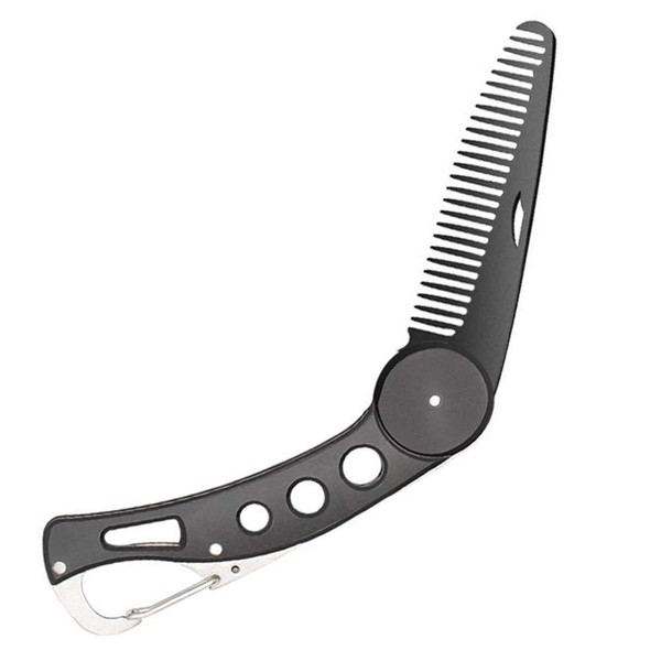 Stainless Steel Folding Beard Comb, Portable Multifunction Anti Static Fine to Medium Metal Hair Comb for Men Grooming, Combing Hair, Beard, and Mustache Styling