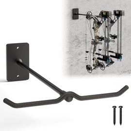 POOWEE Compound Bow Hanger for Wall - Heavy Duty Steel Compound Bow Holder, Recurve Bow Wall Mount with Durable Composite Padding, Bow Hanger Display for 2 Bows, Vertical Storage Bow Hangers for Wall
