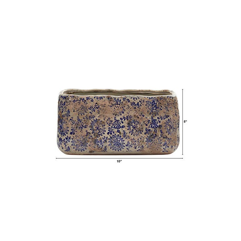 Nearly Natural 10in. Tuscan Ceramic Rectangle Planter, Blue