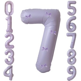 Bow Number Balloons Happy Birthday Number Bow Balloons Birthday Number Balloons Party Supplies(Purple Number 7)