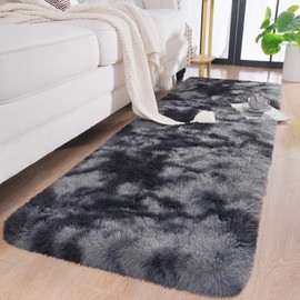 Chicrug Soft Runner Rugs for Bedroom Living Room Plush Fluffy Rug 2x6 Feet, Shag Furry Area Rug Carpet Non Shedding for Nursery Children Kids Girls Room Home Decorative, Grey and Black
