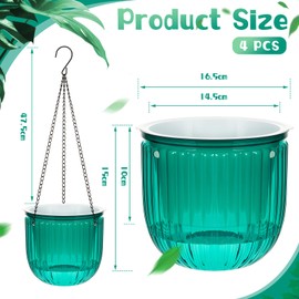 Meanplan 4 Pcs Self Watering Hanging Planter Indoor 6.5 Inch Hanging Baskets for Plants Outdoor Plastic Flower Pot with 3 Hooks Chains Drainage Holes for Garden Home, Medium Size(Emerald)