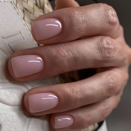 JUSTOTRY 24 Pcs Cerise Pink False Nails Short Square Pattern,Solid Press on Nails Short,Glossy Fake Nails,Pretty Squoval French Stick on Nails for Women and Teens Gifts