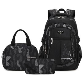 Boys Backpacks For Elementary Middle School Bookbag Set Kids Heavy Duty Durable Teenage Student Sturdy Waterproof (3-Black)