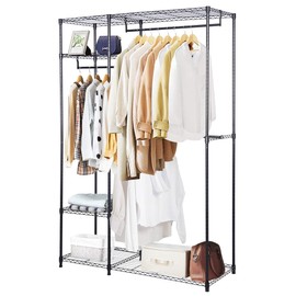Tangkula Heavy Duty Garment Rack, Free Standing Closet Organizer with Storage Shelves & Hanging Rods, Clothes Hanger Organizer