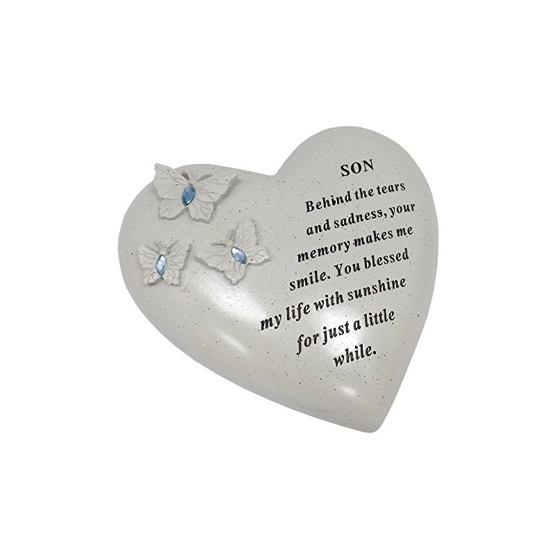 David Fischhoff Son Memorial Butterfly Heart with Gems, Stone, Cream,
