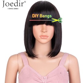 Joedir Straight Bob Wig with Bangs Brazilian Short Human Hair Wig Straight None Lace Front Wigs for Women 10 Inches