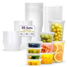Supreme Deli Plastic Storage Containers with Lids 8oz, 16oz, 32oz [16 sets of each - 48 combo pack] Reusable Food Containers - Microwavable & Freezer friendly - Dishwasher safe - Secure fitting Covers