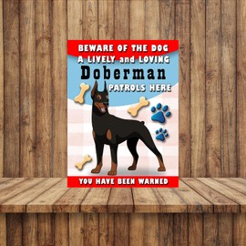 SHAWPRINT Beware Of The Dog Doberman Patrols Here Decorative Metal Sign/Plaque Pet Theme 200MM X 150MM (1922H1)