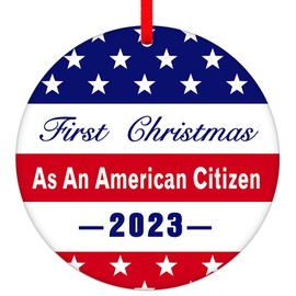 FLYAB First Christmas As an American Citizen Ornaments 2023 American Citizen Ornaments for Christmas Tree Decorations Christmas Ornament Gifts for New Americans US Citizenship Gifts