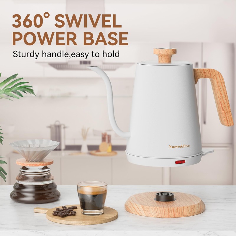 Nueve&Five Gooseneck Electric Kettle with Thermometer,Electric Tea Kettle 1L with