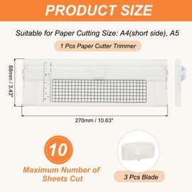 PATIKIL Paper Cutter Trimmer, A4 Straight Small Portable Paper Slide Paper Slicer with Safe-Guard for Craft Cardstock Label Card, Scrapbook Photo, White, with 3 Blade