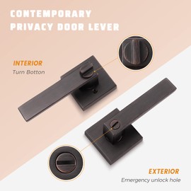 KNOBWELL Oil Rubbed Bronze Door Handle Heavy Duty Door Lever Privacy Door Lock Set Door Hardware, Left or Right Handing Door Handles, Interior Door Handle 5 Pack 2.07 lb One Lever