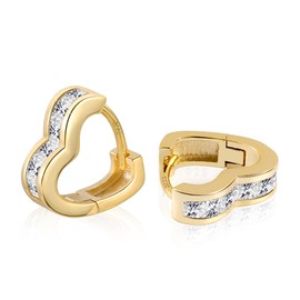 Gold Earrings for Women, Small Heart Hoop Earrings, Hypoallergenic, Small Thick Huggie Heart Cubic Zirconia Earrings, Glitter Earrings, Chunky Hoop Earrings for Women and Girls