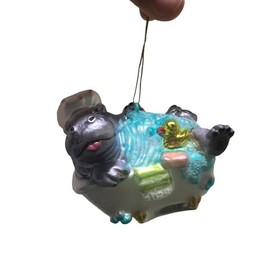 Blown Glass Hippo in The Bathtub Christmas Holiday Ornament Animal Lovers Gift Idea Glass Hanging Decor Super Cute Xmas Holiday Decoration