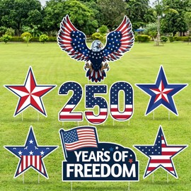 Jetec 9 Pcs 250th Anniversary Yard Signs with Stakes USA Outdoor Waterproof Decorations Patriotic 250th Anniversary Yard Decor for Independence Day Garden, Lawn & Party Supplies