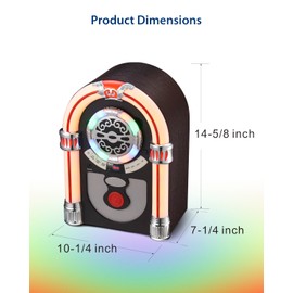 Retro Tabletop Jukebox with Bluetooth Speaker- Vintage Nostalgic Style FM Radio, AUX-in Port, EQ Modes, Color Changing LED Tubes, Wireless Music Streaming and Space - Saving Design