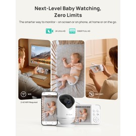 Dr.Care VistaView Smart WiFi Baby Monitor - 5” 1080P Split Screen & 2K Camera App Control, Cry & Motion Alerts, HD Night Vision, 5000mAh Battery, 2-Way Talk, Multi-User, Triple Security, 1279ft Range
