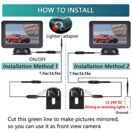 HD Reversing Camera Kit, DOUXURY 4.3'' LCD Monitor + IP68 Waterproof 720P 6 LED Night Vision 170° Wide View Angle Rear View Camera for Car Van Truck, Adjustable Parking Assist Line, Easy to Install