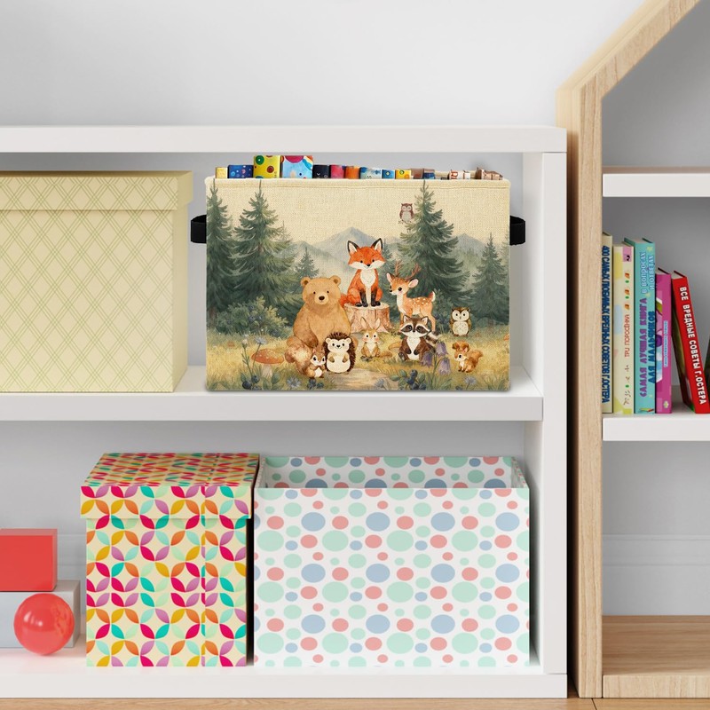 HSIASHENG Animal Kids Room Storage Bins Box with Handles, Forest