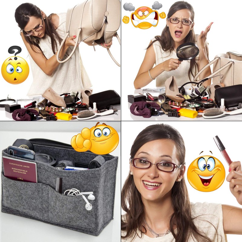 DuneDesign Felt Handbag Organiser 27x10x16cm Felt Bag Insert M Inner