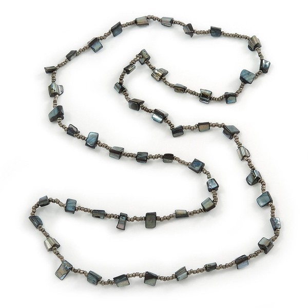 Avalaya Long Slate Black Shell Nugget, Grey Glass Bead Single