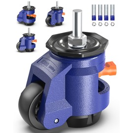 KOSTANZO Leveling Stem Casters Set of 4 Heavy Duty Retractable Caster Wheels, 1/2" and M12 Stem Size, Total Capacity 2640 Lbs, Adjustable Wheel with Ratchet Handle for Workbench, Cabine, Machine, etc