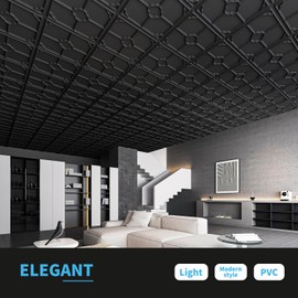 Art3d 12-Pack Lightweight Drop Ceiling Tiles for Suspended Grid, 2x2 ft Ceiling Panels in Black, Cover 48 Sq.Ft