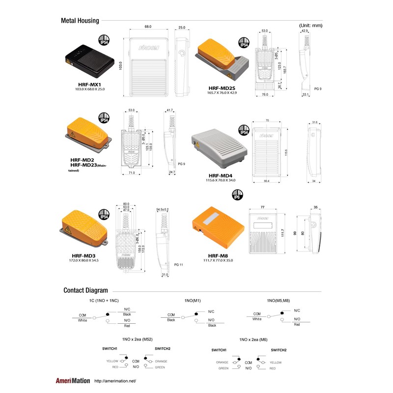 HRF-M1-G, Foot Switch, Momentary, Plastic Gray Housing, L100xW61xH34mm, IP54, 1NO,