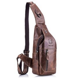 Men's Sling Bag Genuine Leather Chest Shoulder Backpack Cross Body Purse Water Resistant Anti Theft For Travel Hiking School