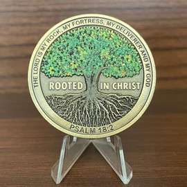 Rooted in Christ Solid Christian Challenge Coin Faith-Based Challenge Coin Bible Verse