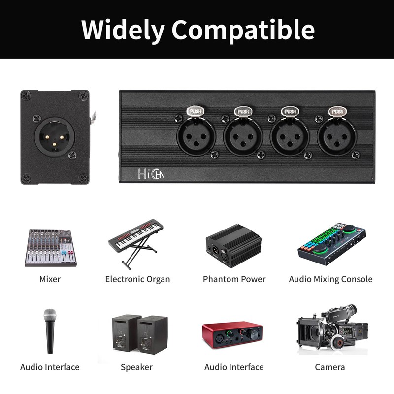 HiCHN 3Pin XLR 1 Male to 4 Female Splitter Converter,