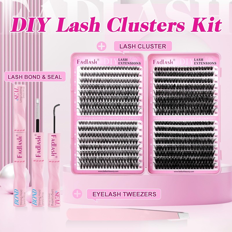 FADLASH Lash Clusters Kit 640PCS Natural Eyelash Clusters Individual D