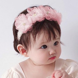 Bethynas Baby Girls Flower Cluster Lace Headband Cloth Floral Toddler Elastic Hairband for Party Cute Flower Hair Band for Infant Newborn Baby (Pink)