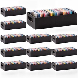 Fuyoooo 12 Pack CD Storage Boxes Corrugated Cardboard CD Case Holder Holds Up to 240 Full Jewel Cases with Handle Disc Storage Bin Stacking Home Retail Box for Movie Collection Cassette Tape Organizer