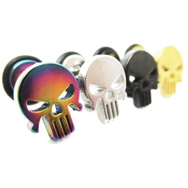 Skull Metal Cutout Stud Post Earrings - New - Pair! - Four Colors to Choose From (Anodized Multi-Colored)