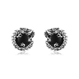 AXOMY Dragon Earrings 925 Sterling Silver Black Onyx Punk Stud Earrings Dragon Jewelry Gifts for Men, 15*15 mm, Sterling Silver, No Gemstone