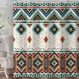 Aztec Shower Curtain,Southwestern Native Tribal Navajo American Ethnic Pattern Western Boho Fabric Bath Curtains, Triangular Geometric Vintage Fabric Bathroom Decor Set with Hooks,72X72 Beige