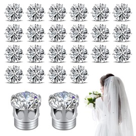 PEUTIER Pack of 24 Veil Weights, Veil Weights Wedding Magnetic Diamond Shiny Crown Rhinestones Hijab Magnets for Clothing Scarves Women Girls Bride Cathedral Wedding Veil, White