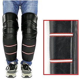 EHERDM 1Pair 27.5" PU Leather Motorcycle Leg Warmer Reflective Windproof Winter Knee and Leg Pads Waterproof Motorcycle Knee Pads with Adjustable Straps for Winter Motor Riding Cycling Skating