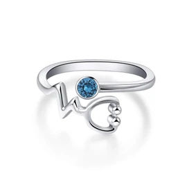 AOBOCO Sterling Silver Stethoscope Ring Heartbeat EKG Ring, Blue Austria Crystal, Doctor Nurse Gifts Medical Jewelry for Women, Medical Student RN Nurse Gifts for Graduation Retirement Nurse Week