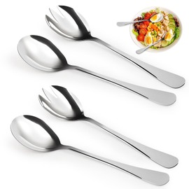 Salad Servers Set, 4 Pieces Salad Servers Stainless Steel, Long Salad Spoon 2 in 1 Dinner Fork, Salad Spoon and Salad Fork, Stainless Steel Spork Spork, Stainless Steel Salad Fork for Family